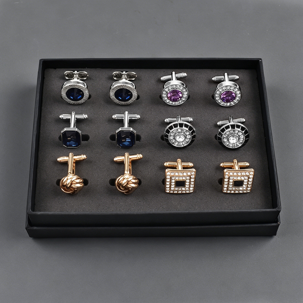 Gemelos redondos transfronterizos de Amazon, gemelos de cristal austriaco estilo francés, gemelos de negocios para hombre, gemelos con diseño retorcido. image 3