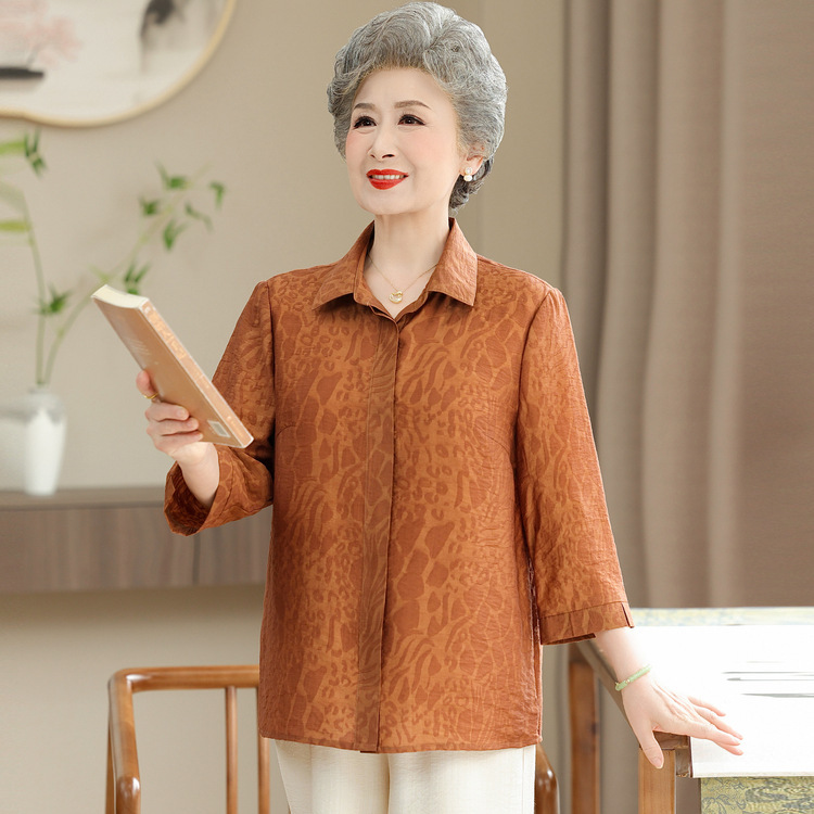 老年人女奶奶夏装衬衫妈妈装夏季衬衣60岁70老太太九分袖老人衣服|undefined