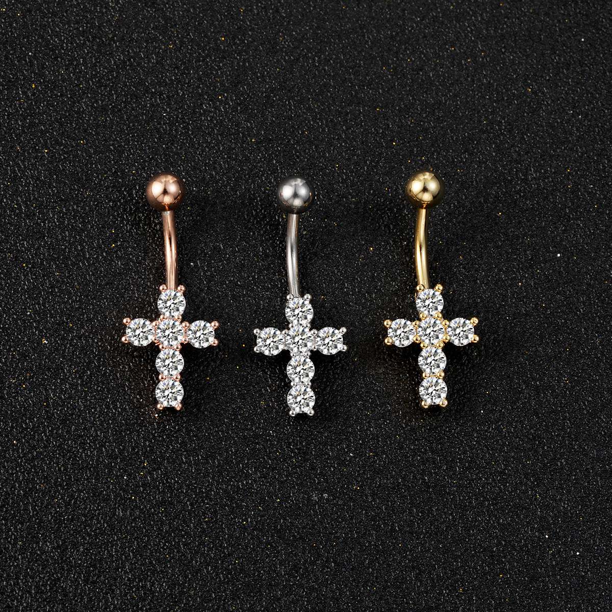 Bijoux de piercing tendance et populaires à l'étranger : anneaux, clous en forme de croix avec pierres, fermoirs de nombril spirales faciles à porter_voghion.com