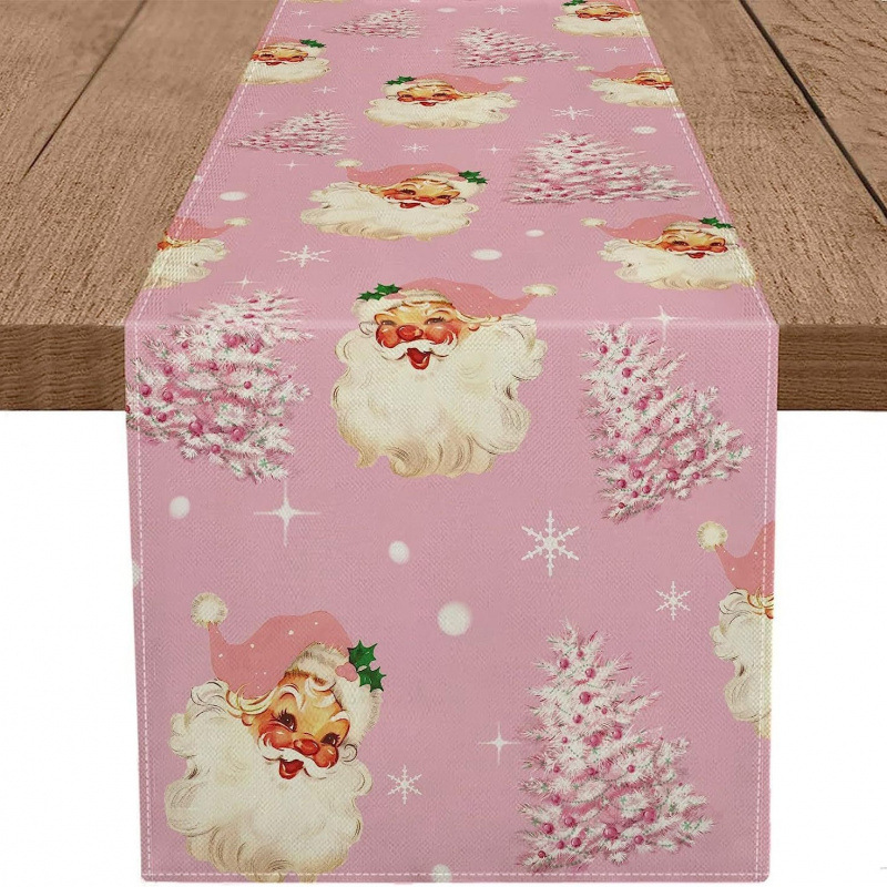 Camino de mesa navideño con estampado de muñeco de nieve y Santa
