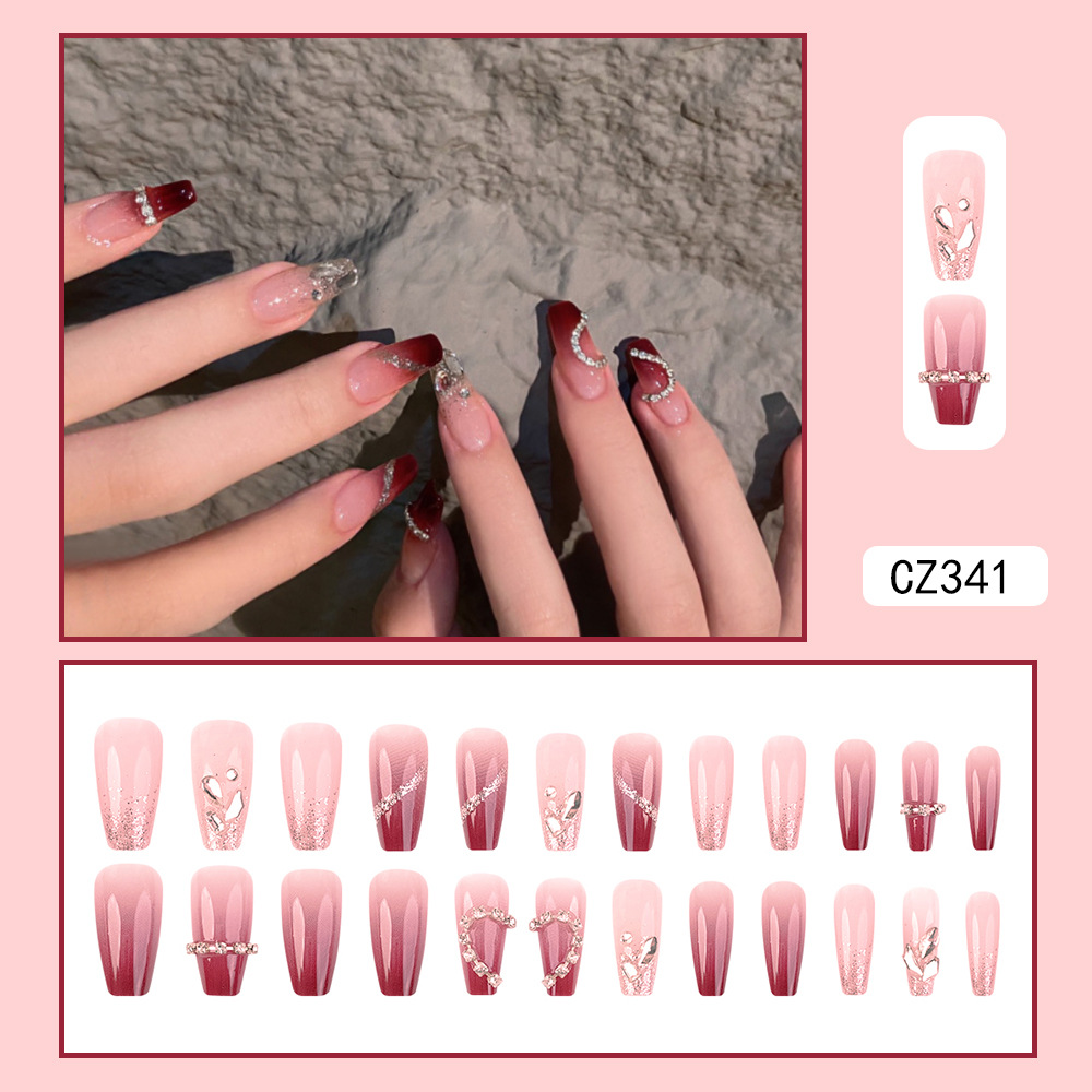 Ventas transfronterizas calientes rosadas de perforación de uñas polvo brillante de uñas exquisitas 24 piezas de parche de uñas
