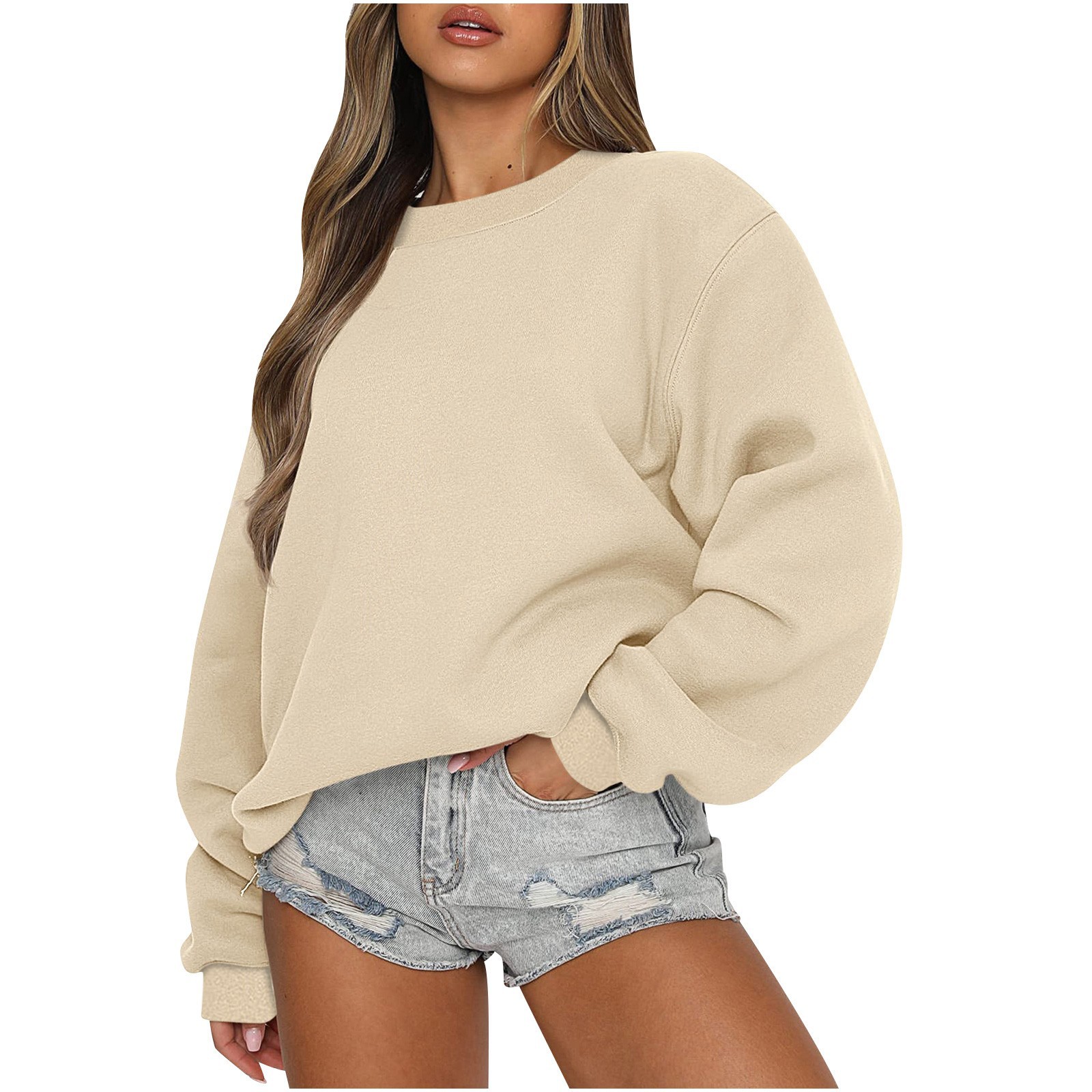 Mujeres 2023 otoño moda casual manga larga de cuello redondo sudadera suelta con capucha fleece y2g