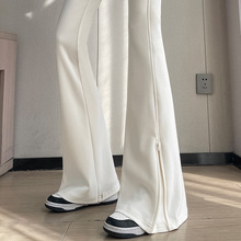 白色天丝棉运动瑜伽微喇裤女春夏高腰垂感显瘦侧拉链马蹄喇叭卫裤