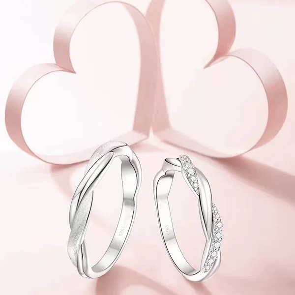 Fan Jia with LOGO steel seal love lingering white copper love soft couple ring S925 Silver open ring niche