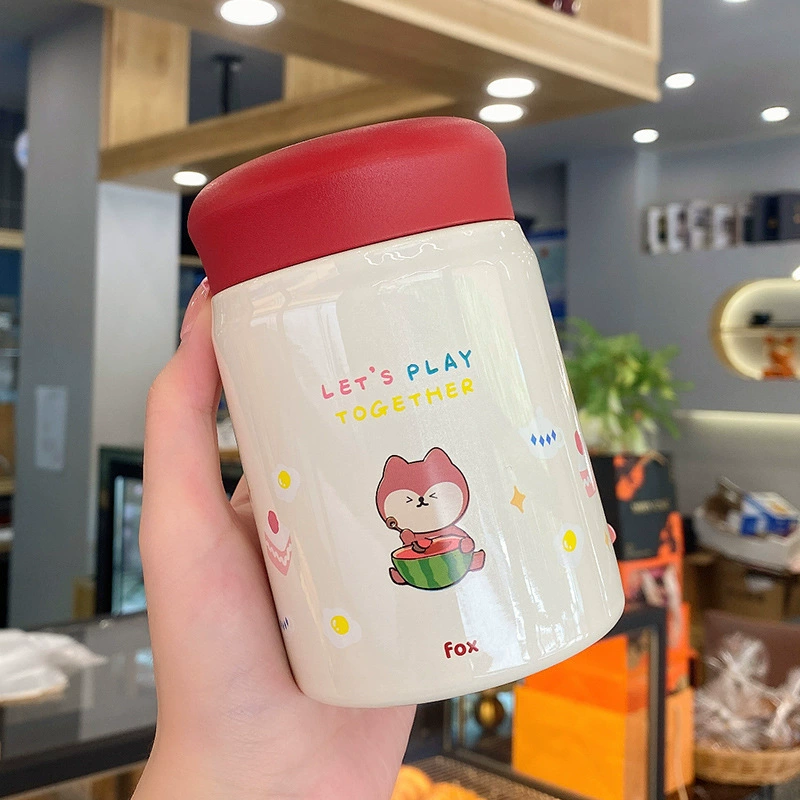 Handheld Measuring Cup, Cute Cartoon Kids Stainless Steel & Glass, 320 ml