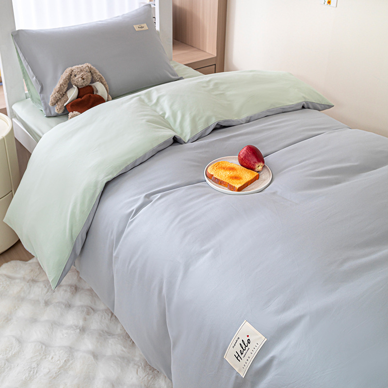 Cama de dormitorio de un solo estudiante de algodón de tres piezas, funda de edredón de algodón simple, sábana, sábana, ropa de cama de cuatro piezas