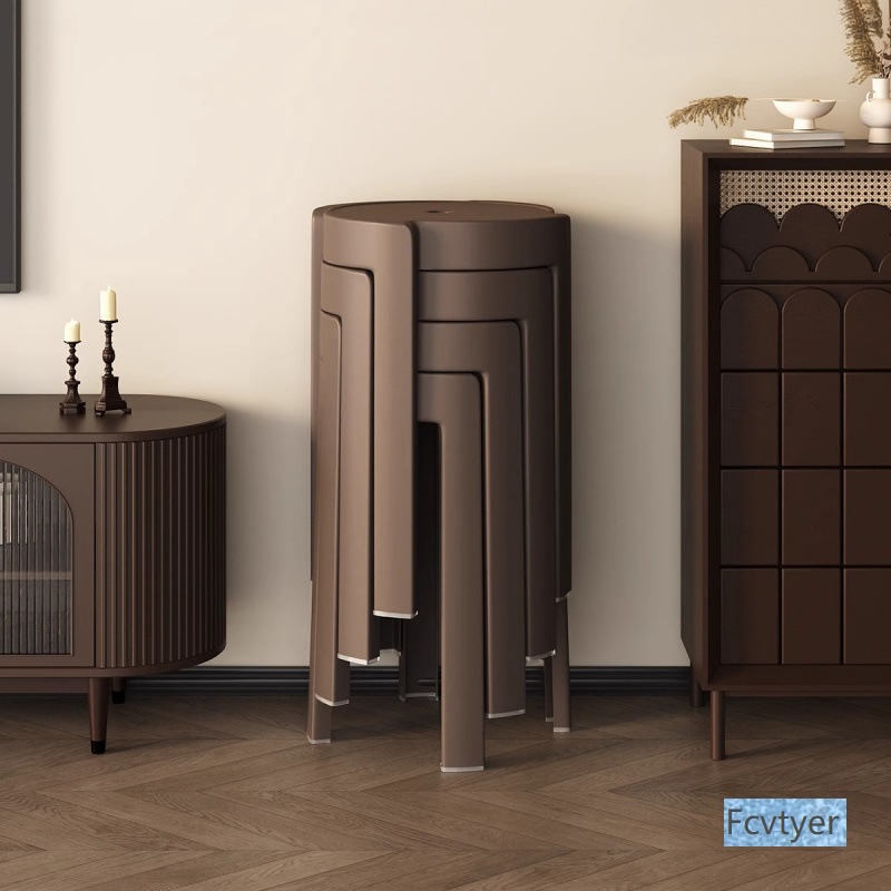 琅誉嘉复古高圆风车加厚简约可叠放胶板凳备用塑料凳子家用餐桌特