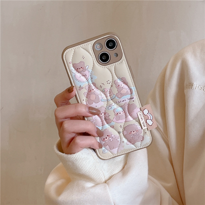 Estilo coreano lindo Oso de dibujos animados conejo abajo chaqueta adecuado para iPhone14 Apple 15PROMAX teléfono caso 13 mujeres