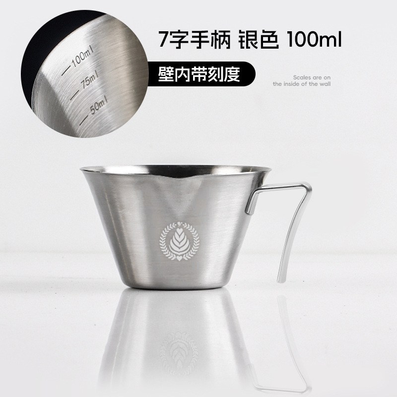 ウォールナットハンドルエスプレッソ計量カップステンレス鋼スケール付き小さなミルクカップコーヒー液体抽出カップ|undefined