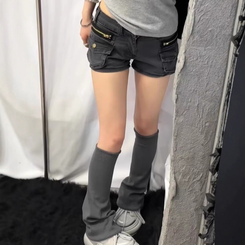 American Retro Multi-Pocket Cargo Denim Shorts for Women, Summer Y2K Style, Low-Rise, Slimming, Hip-Hugging, Tight Hot Pants