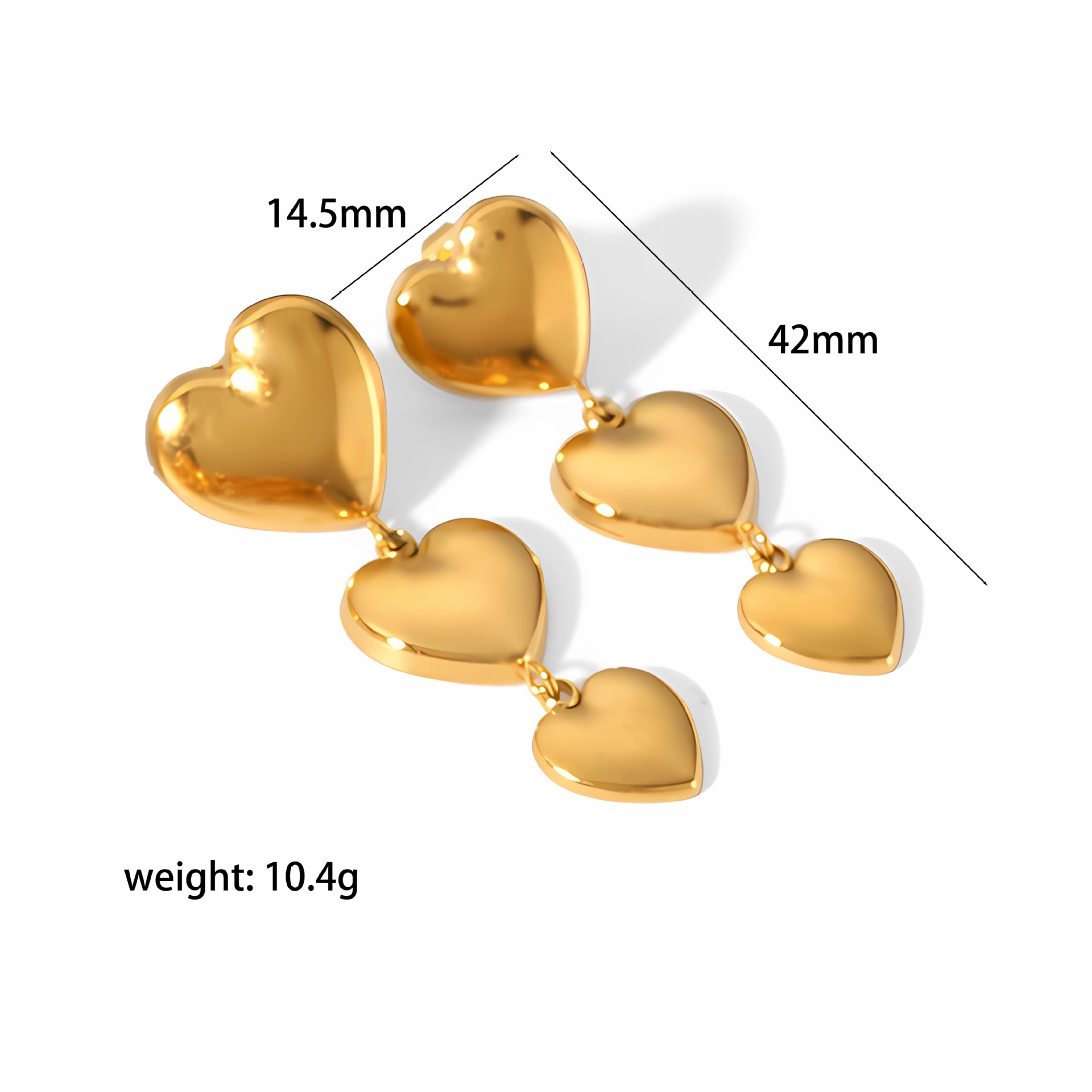 Real Gold Plated Plating Material 1 Pair Simple Style Heart Shape Plating Stainless Steel Drop Earrings Ear Studs