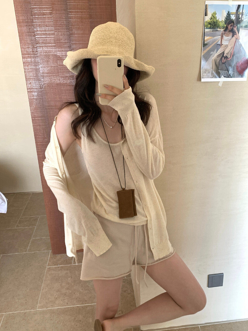 Bộ cardigan len phối áo hai dây nữ phong cách lười biếng mùa hè — yến mạch chi tiết 33