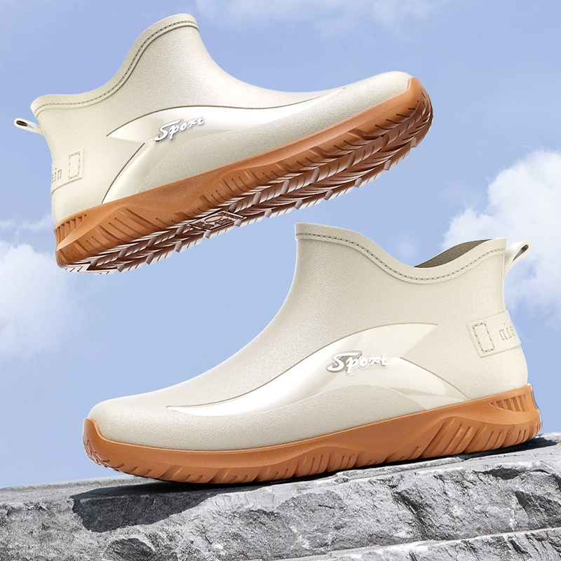 Модные дождевые ботинки мужские короткие водонепроницаемые повседневные дождевые сапоги носить на кухне нескользящие резиновые ботинки с толстой подошвой водяной обуви для рыбалки