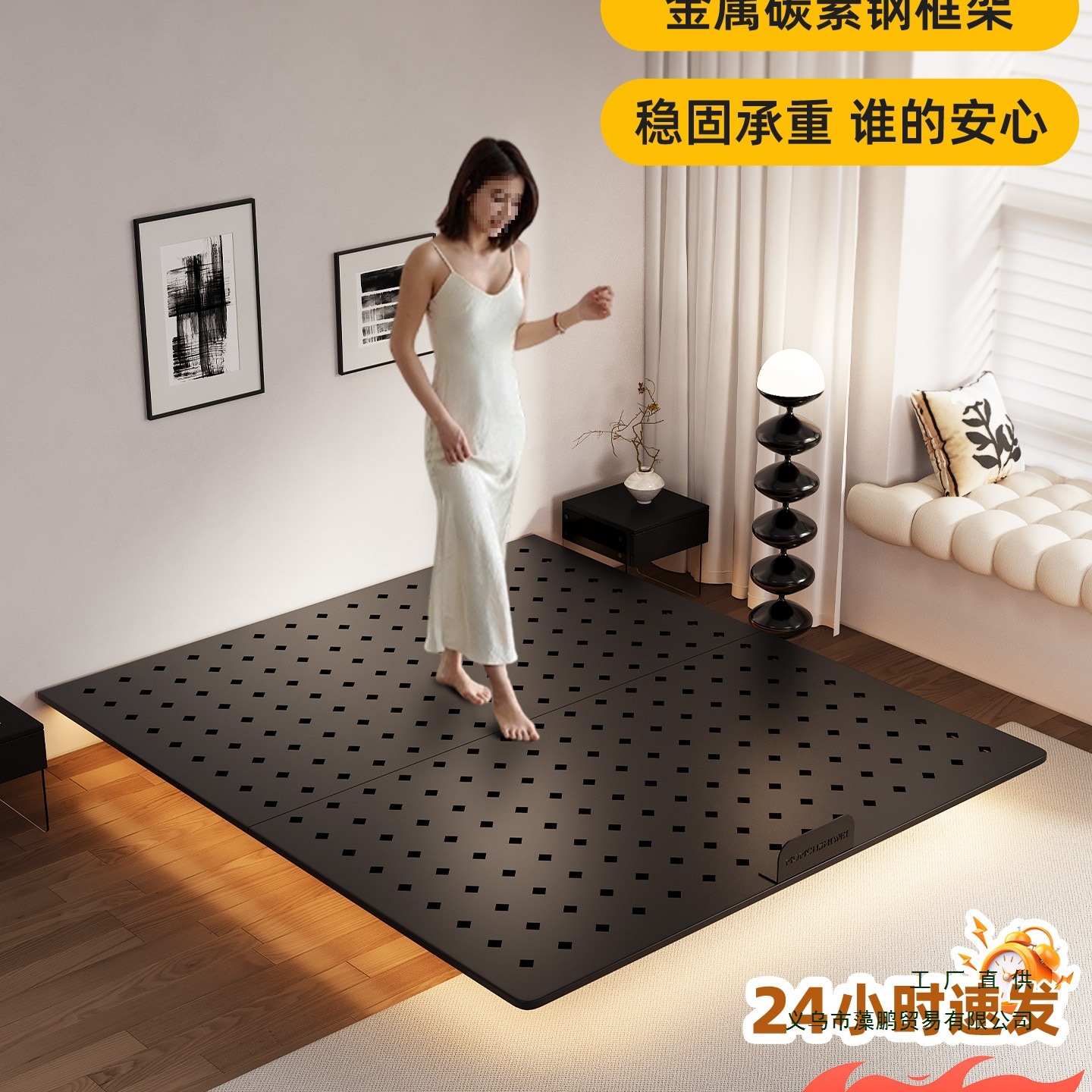 Suspended Bed Carbon Steel Bed Frame Small Apartment Single Bedroom Without Bedside Bed Wabi-Sabi Cream Style Double Bed Wrought Iron Bed