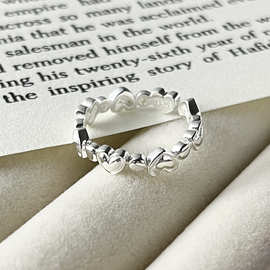 925纯银爱心细圈戒指女新款时尚小众设计感简约百搭开口指环J0019