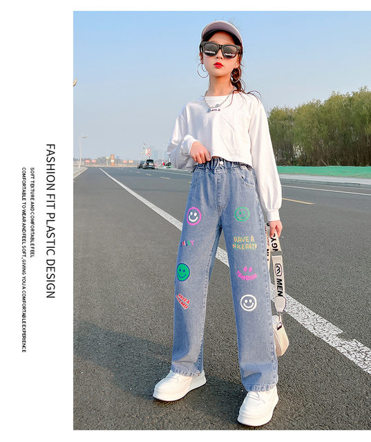 Jeans Baggy Ragazze Con Strappi - Vita Alta, Denim Elasticizzato, Taglie 5-14 Anni, Stile Casual - Foto 6