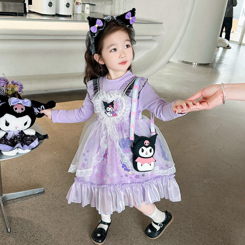Girls' Dress 2024 New Style Cute Kuromi Princess Dress Spring Children Skirts Baby Spring Outfit