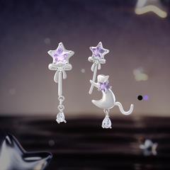 日韩ins星愿猫咪锆石可爱甜酷耳饰高级感小众设计百搭礼物耳钉女