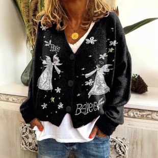 Independent Station New Button Sweater Christmas Tree Autumn and Winter Santa Claus V-Neck Cardigan Sweater Sweater