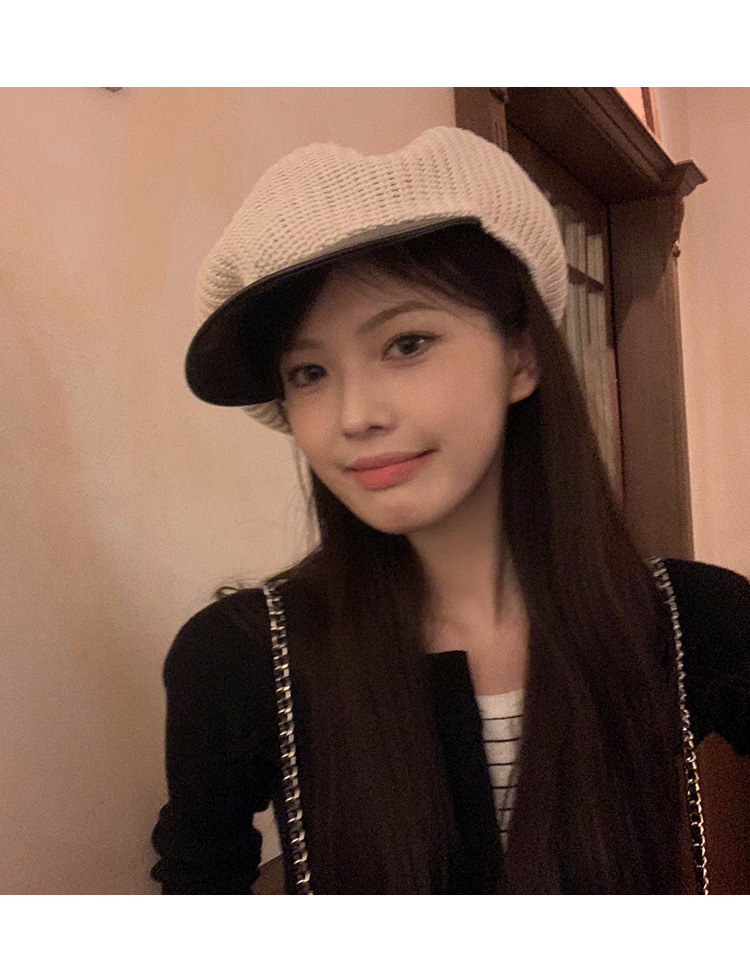 Beige Knitted Beret For Women Breathable Summer Painter Hat_voghion.com