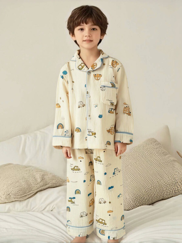 子供用パジャマ、クラスA純綿空調服、男の子と女の子の四季長袖ズボン、綿ガーゼスーツ、ベビーホーム服|undefined