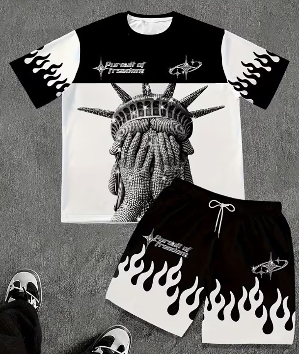 Men's Clothing Men's Casual Summer Set Breathable Cotton T-Shirt And Shorts Two-Piece Outfit_viptrois.com