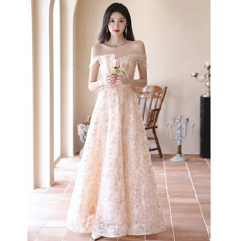 Evening Dress for Women 2026 Summer New Style Off-Shoulder Trendy Host Formal Dress French Style Gown Factory Supply
