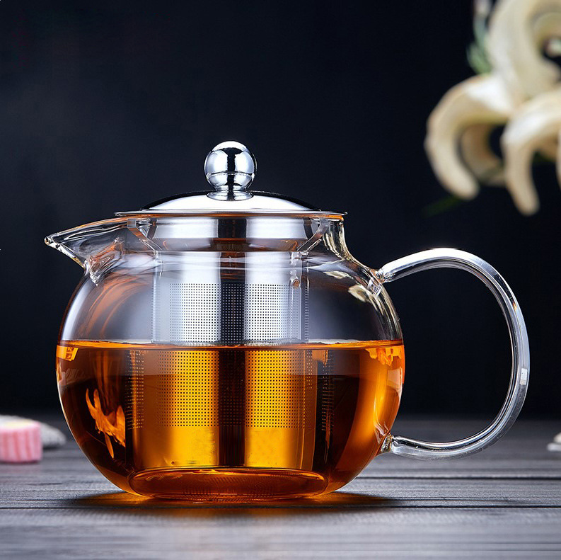 加厚玻璃苹果壶泡茶壶煮茶红茶壶大肚圆形功夫茶壶不锈钢过滤透明