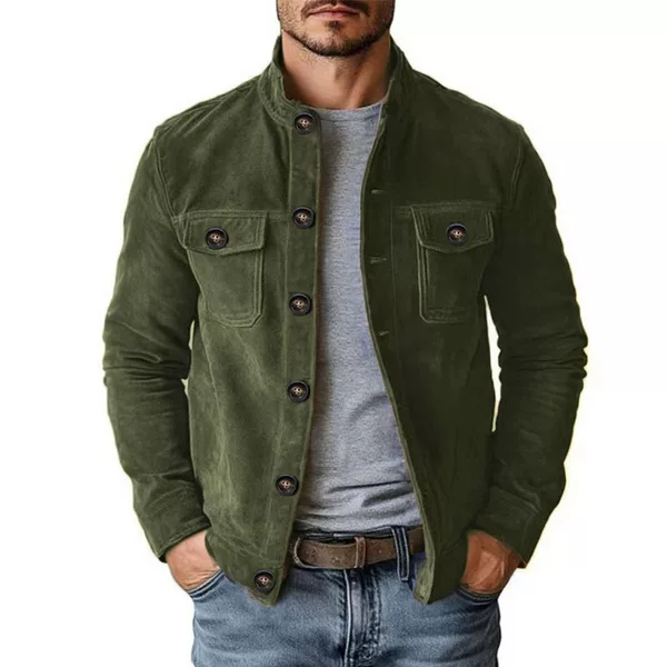 European and American Foreign Trade Cross-Border Stand-Collar Workwear Casual Solid Color Jacket Men's Suede Multi-Pocket Youth Casual Jacket