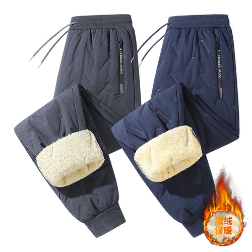Men's winter cotton pants with extra padding and thick cashmere, long-length warm pants, plus-size casual sports pants for men, outerwear