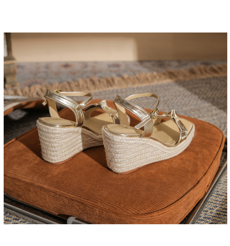 Sandal cao gót nữ hở mũi đế xuồng bện thừng gót 9 cm — màu vàng chi tiết 24