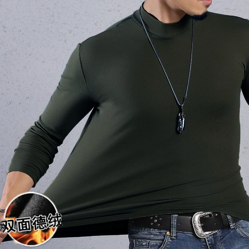 Футболка с длинными рукавами, мужская двусторонняя бархатная Базовая рубашка с постоянной температурой, осенне-зимний теплый топ с начесом и высоким воротником