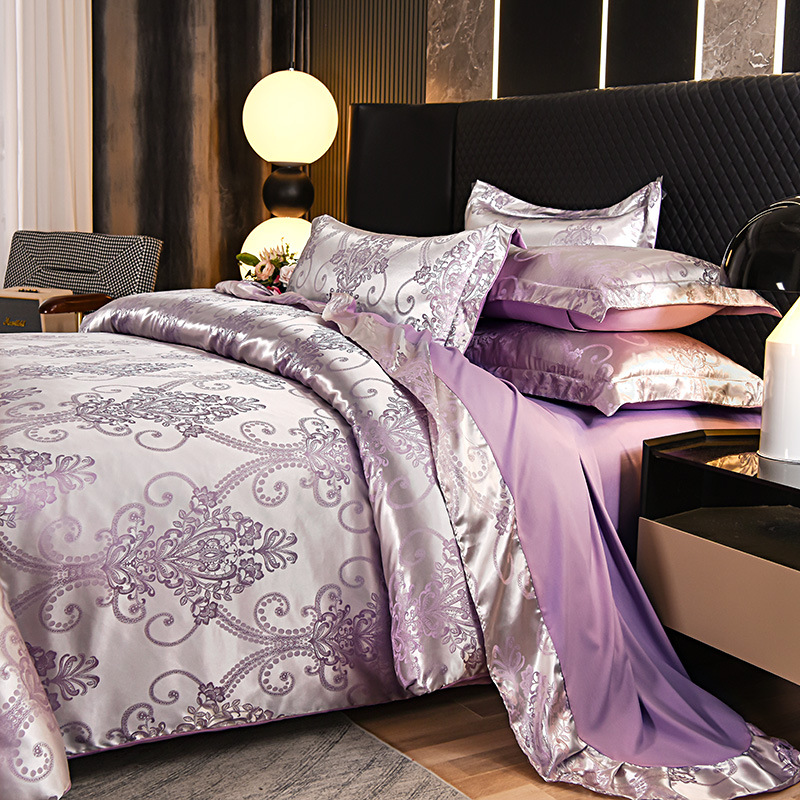 简约款欧式贡缎提花四件套三件套单被套床单床上用品四季款现货