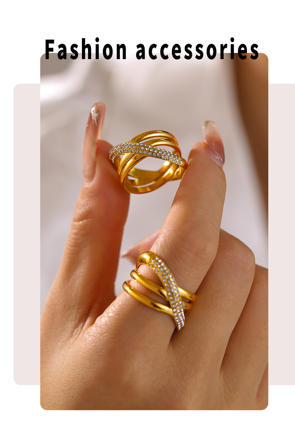 Vintage Niche Stainless Steel Ring Cross Wrap Diamond Ring_voghion.com