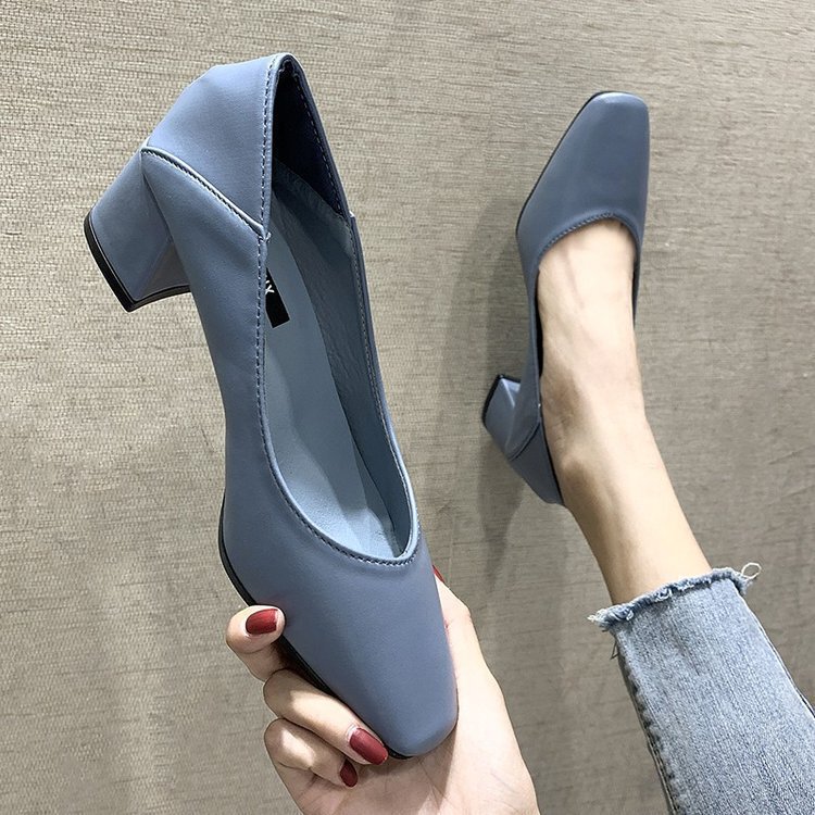 2020 New Autumn Two-Wear Women's Shoes Trendy Shoes Mid-Heel Chunky High Heels Square Toe Shallow Mouth Granny Shoes Women