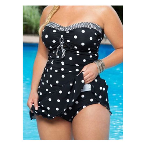 New Conservative Slimming Belly Covering Retro Polka Dot Skirt Style Swimsuit for European and American Plus Size Women Separate Swimsuit Bathing Suit