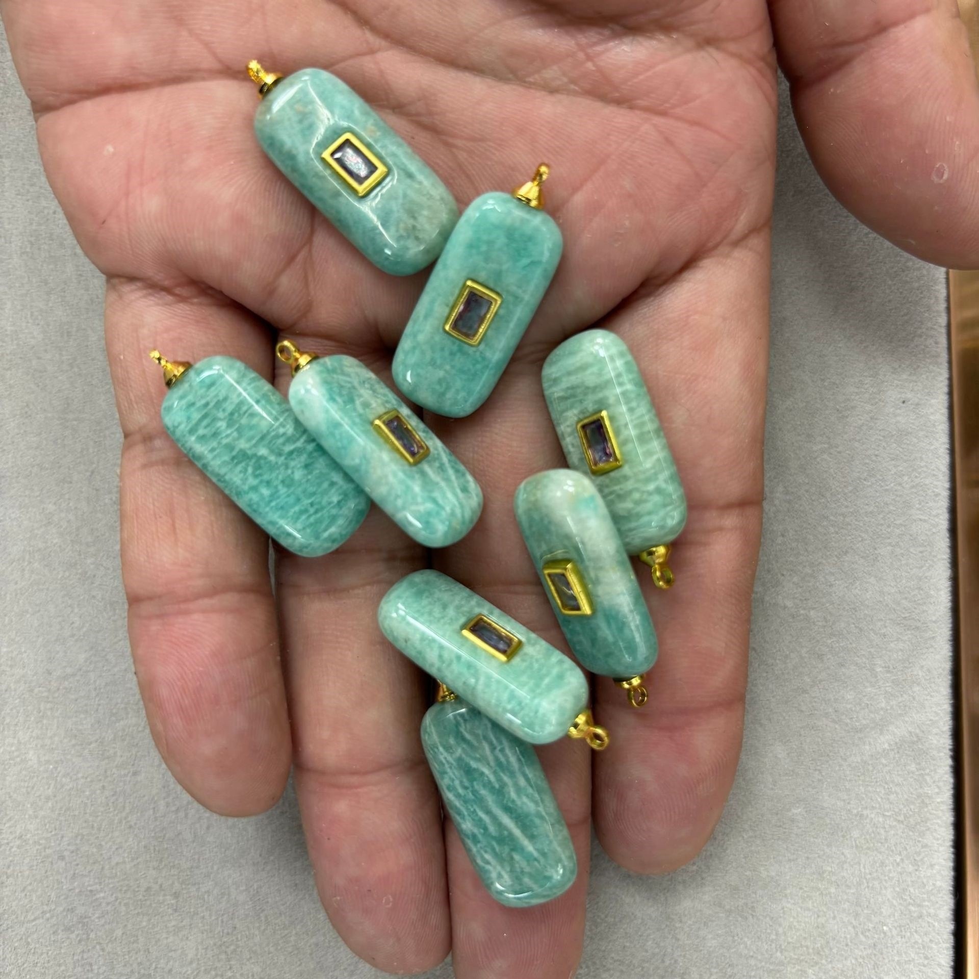 天然石水晶镶锆石12X30mm长方形DIY项链挂件吊坠饰品配件批发青金服饰配件、饰品实拍产品高清图