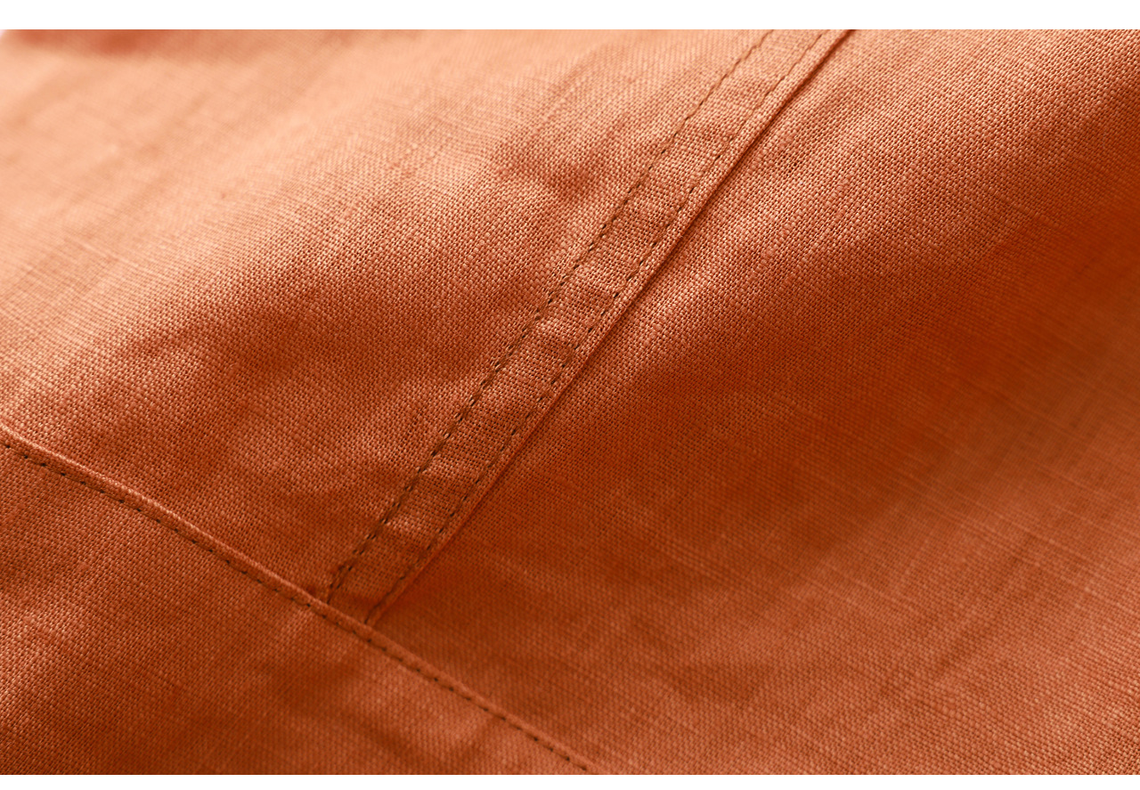 Áo sơ mi nữ linen phong cách Old Money hai túi xếp ly kiểu công nhân — màu cam chi tiết 32