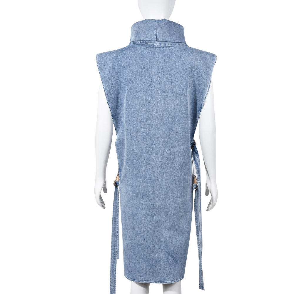 Denim Dress Sexy Cutout Washed Turtleneck Dress Women
