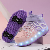 Children's Lizo Shoes Boys Pulley Four-wheel Girls LED Charging Light Shoes Little Boy Skating Roller Colorful Hair