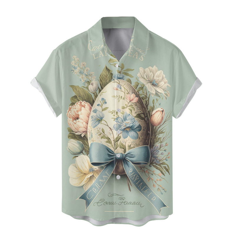 2025 Men's Summer New 3D Digital Printed Shirt Easter Egg Rabbit Casual Short Sleeve Shirt
