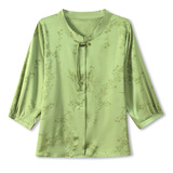 套頭衫風上衣女新中式民族風夏季薄款洋氣中老年盤扣襯衫，女裝T恤，妃慕昵服飾