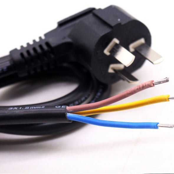 中普澳科3米国标三芯电源线裸尾 3*1.5平方插头线 三孔连接线