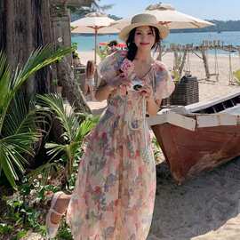 茶歇法式油画碎花连衣裙女夏2026新款小个子高级感气质时尚长裙子