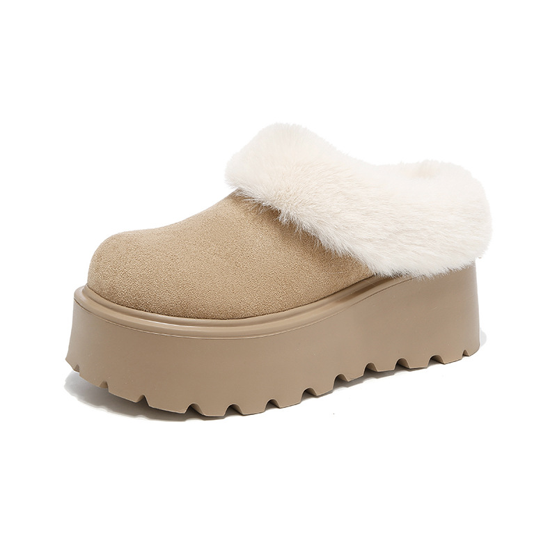 Botas de nieve de fondo grueso para mujeres 2025, nuevos zapatos de invierno de lana de borken, zapatos de algodón de un pie bajo