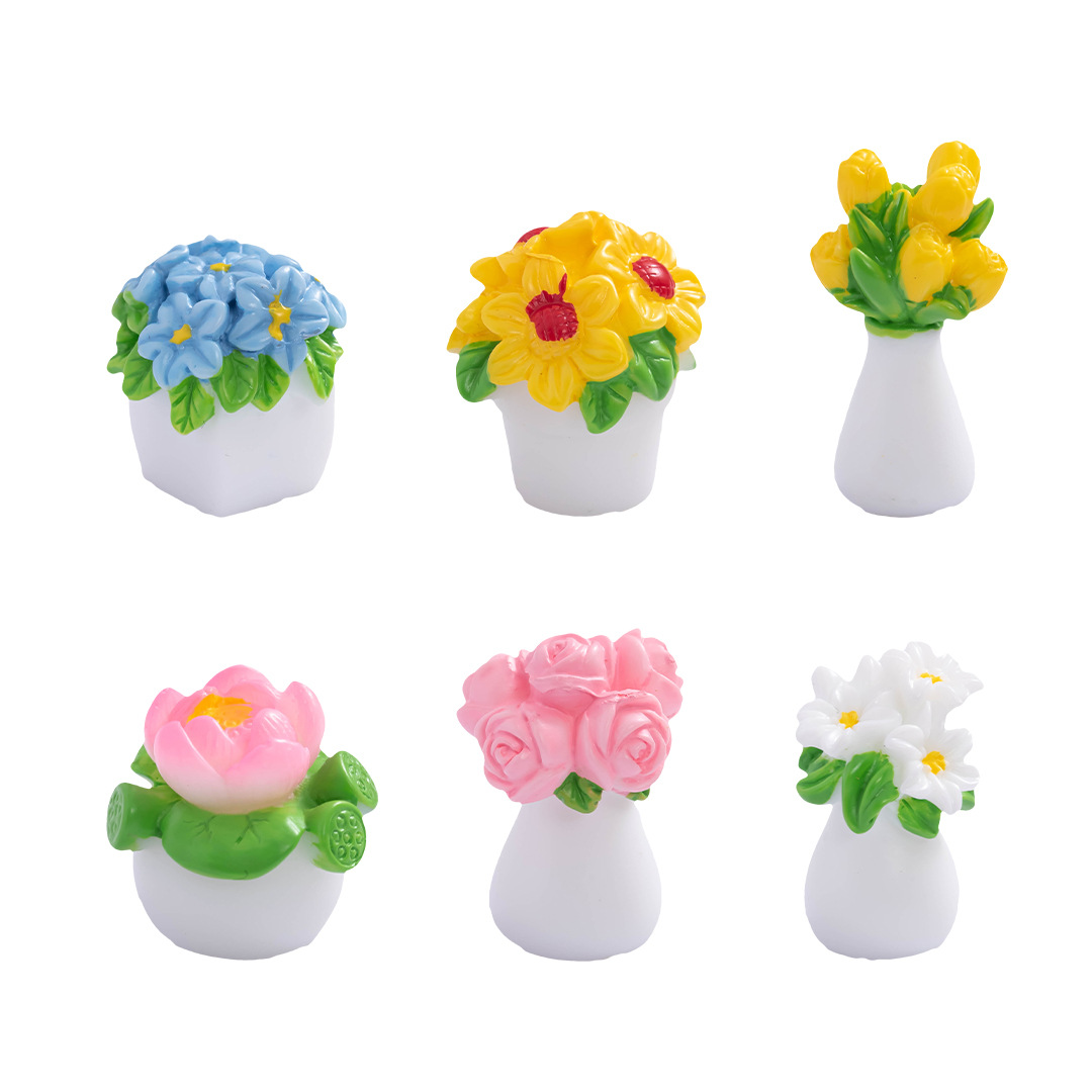 微景观摆件仿真玫瑰花假花盆景花瓶树脂工艺品娃娃屋桌面迷你摆件