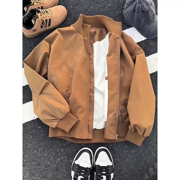 American-style flight worker jacket for men, spring and autumn thin version, stand-up collar, casual loose fit, windproof outerwear