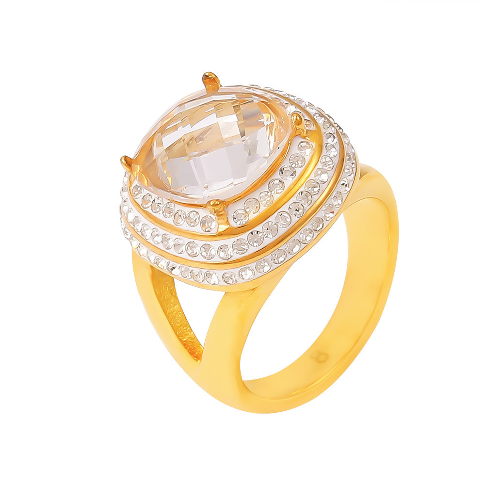 Geometric Micro Inlaid Zircon Ring, Women's Stainless Steel Multi-layer Diamond Arrangement, Personalized And Fashionable Ring_voghion.com