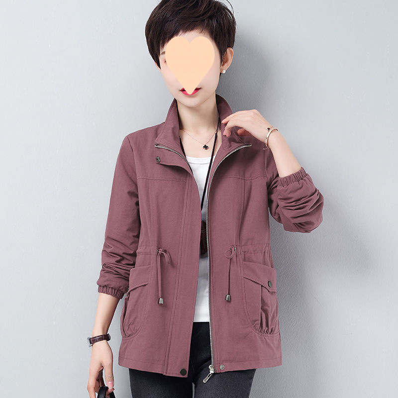 有內襯中青年媽媽短外套女春秋款2025大碼寬鬆百搭抽繩收腰夾克