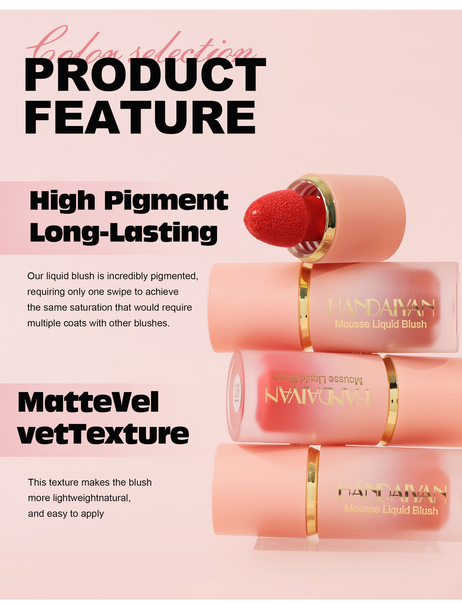 Cross-border liquid blush Contouring HANDAIYAN Natural Modification Easy to color matte Blush Liquid Blush Blush Application Scenario